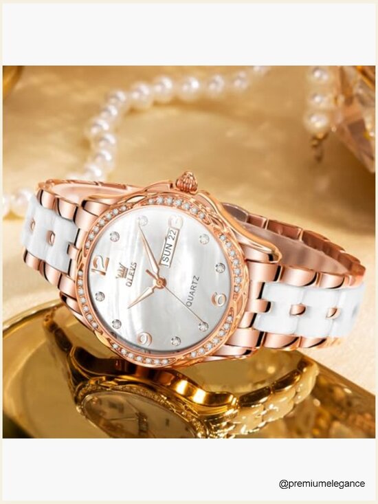 Women Ceramic Band Waterproof Dress Watch Quartz Analog Date Day Luminous Hands